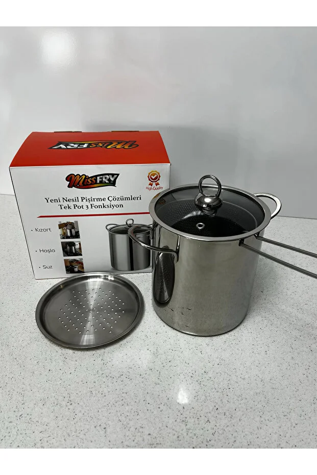 Isı Yalıtımlı Süzgeçli 304 Paslanmaz Çelik Haşlama Kızartma Potu 2 Litre